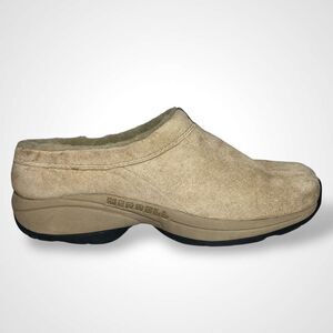 Merrell Primo Chill Slide Clog Slipper Women's Size 9 Beige Suede Real Fur Lined
